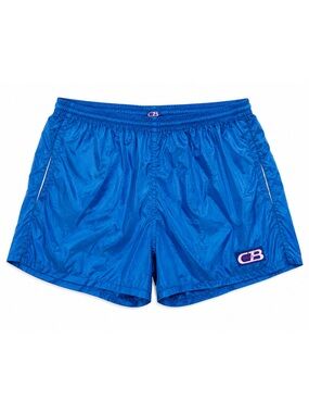 Vintage CB Sports Blue Nylon Elastic Waist Mesh Lined Swim Trunks Mens L